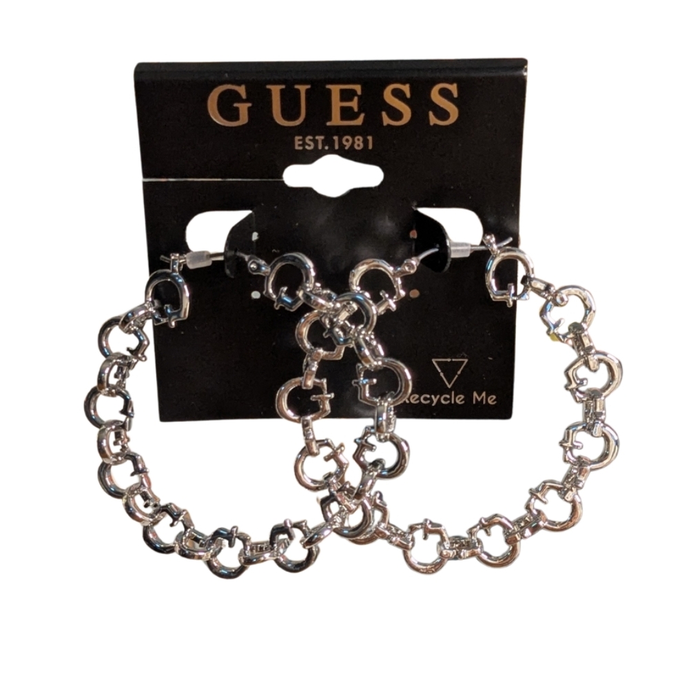 💚 Guess Silver Chain Hoop Earrings